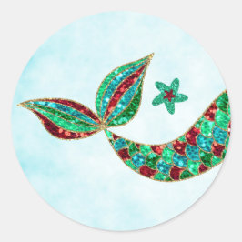 マーメイドシールグリッター，クリスマス海の下 ラウンドシール