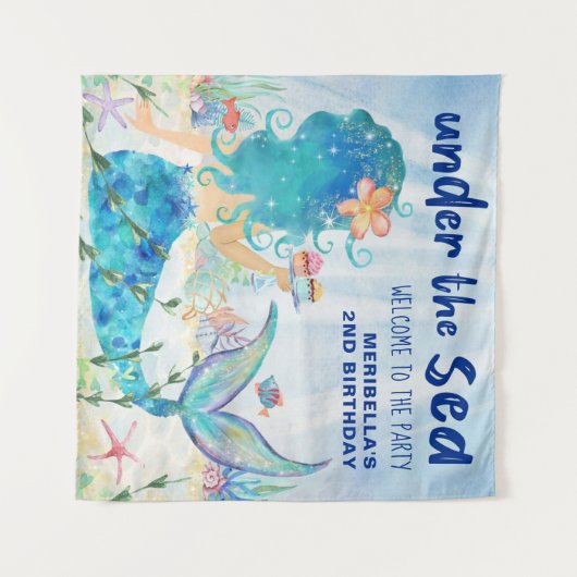 マーメイドシー海誕生日写真バックドランドタペストリー タペストリー (正面(横))
