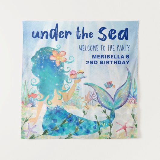 マーメイドシー海誕生日写真バックドランドタペストリー タペストリー (正面)