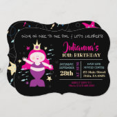 マーメイドスイムプールパープルシーライフ誕生日パーティー 招待状 (正面/裏面)