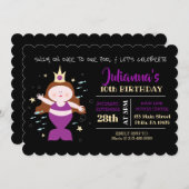 マーメイドスイムプールパープルシーライフ誕生日パーティー 招待状 (正面/裏面)