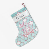 マーメイドスキルピンクブルー水の色パターはかりで測ン スモールクリスマスストッキング (裏面 (吊り時))