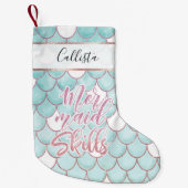 マーメイドスキルピンクブルー水の色パターはかりで測ン スモールクリスマスストッキング (正面)