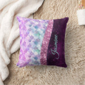マーメイドスキンピンクシルバーフェイクグリッターモノグラム クッション (ブランケット)