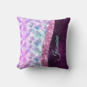 マーメイドスキンピンクシルバーフェイクグリッターモノグラム クッション (正面)
