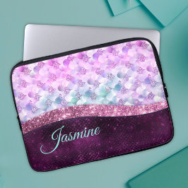 マーメイドスキンピンクシルバーフェイクグリッターモノグラム ラップトップスリーブ
