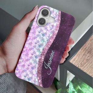 マーメイドスキンピンクシルバーフェイクグリッターモノグラム iPhone 16ケース