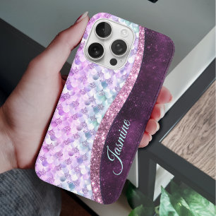 マーメイドスキンピンクシルバーフェイクグリッターモノグラム iPhone 16 PROケース