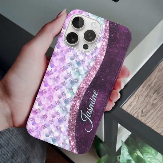 マーメイドスキンピンクシルバーフェイクグリッターモノグラム Case-Mate iPhoneケース