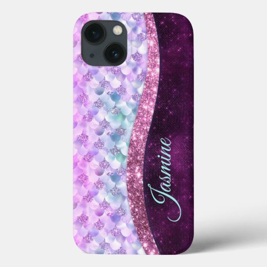 マーメイドスキンピンクシルバーフェイクグリッターモノグラム Case-Mate iPhoneケース (裏面)