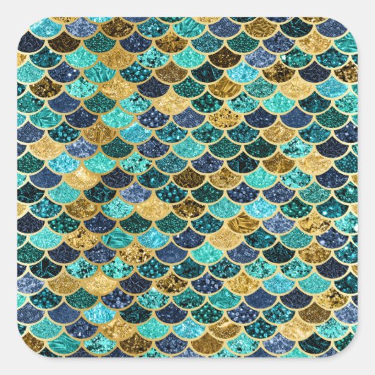 マーメイドスキンフィッシュはかりで測金ゴールドティール（緑がかった色）ターコイズ スクエアシール (正面)