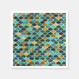 マーメイドスキンフィッシュはかりで測金ゴールドティール（緑がかった色）ターコイズ スタンダードカクテルナプキン
