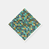 マーメイドスキンフィッシュはかりで測金ゴールドティール（緑がかった色）ターコイズ スタンダードカクテルナプキン (角)