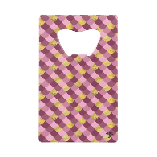 *~*マーメイドスキンフェイクゴールドフォイルマゼンタピンク クレジットカード栓抜き (正面)