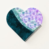 マーメイドスキン ティール シルバー 偽 グリッター モノグラム ではない ノートブック (裏面)