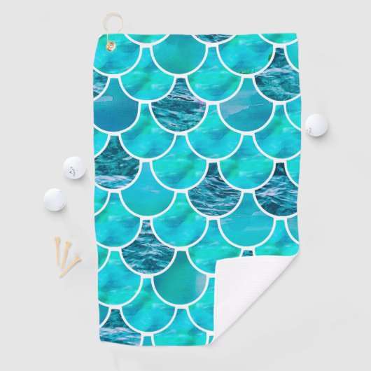 マーメイドスケールパターンターコイズグリーンブルー ゴルフタオル (インサイチュ)