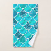 マーメイドスケールパターンターコイズミントグリーンブルー バスタオルセット (ハンドタオル)
