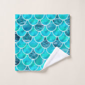 マーメイドスケールパターンターコイズミントグリーンブルー バスタオルセット (ウォッシュタオル)