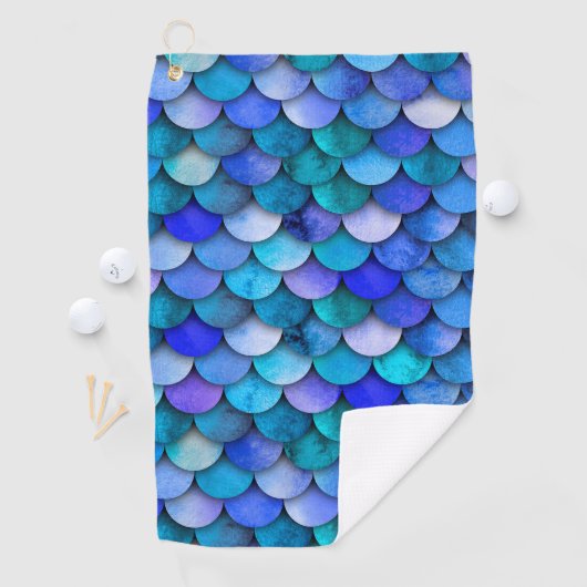 マーメイドスケールパターンブルーパープルターコイズ ゴルフタオル (インサイチュ)