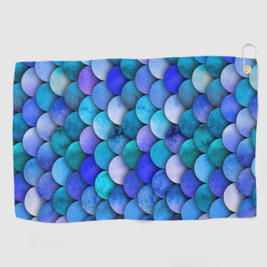 マーメイドスケールパターンブルーパープルターコイズ ゴルフタオル (横)