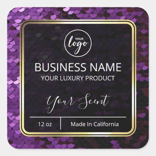 マーメイドスケールパープルと金ゴールドキャンドルラベル スクエアシール (正面)