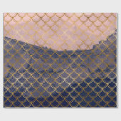 マーメイドスケールピンクローズグリッターネイビーインク金ゴールドスキン ラッピングペーパー (フラット)