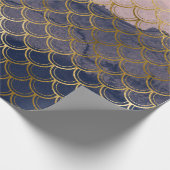 マーメイドスケールピンクローズグリッターネイビーインク金ゴールドスキン ラッピングペーパー (角)