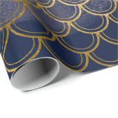 マーメイドスケールピンクローズグリッターネイビーインク金ゴールドスキン ラッピングペーパー (ロールコーナー)