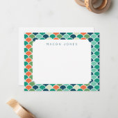 マーメイドスケールマルチカラー子供用パーソナライズ ノートカード (正面/裏面インサイチュ)