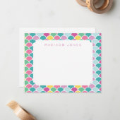 マーメイドスケールマルチカラー子供用パーソナライズ ノートカード (正面/裏面インサイチュ)