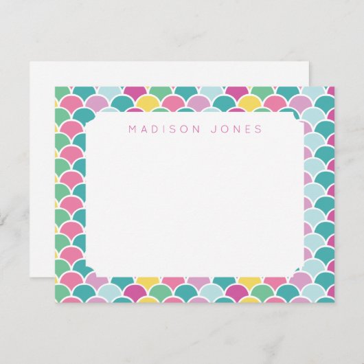 マーメイドスケールマルチカラー子供用パーソナライズ ノートカード (正面/裏面)