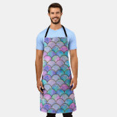 マーメイドスケール日本のの水彩パターン エプロン (着用した状態)