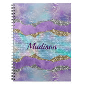 マーメイドスタイリッシュキラキラ紫ターコイズモノグラム ノートブック (正面)