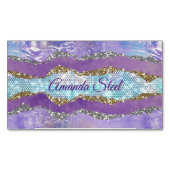 マーメイドスタイリッシュキラキラ紫ターコイズモノグラム マグネット名刺 (正面)