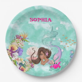 マーメイドスターフィッシュダークヘアかわいい個人用ナプキン ペーパープレート