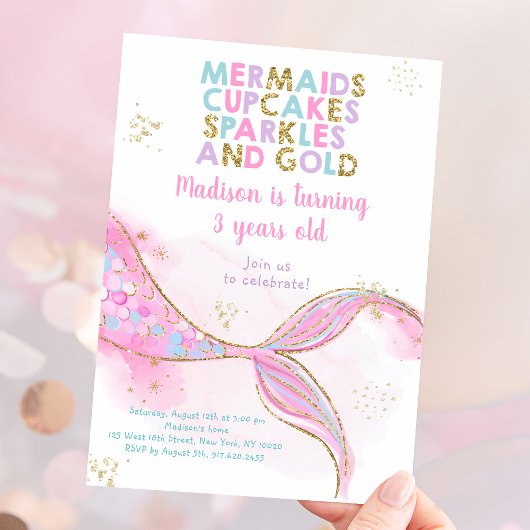 マーメイドスパークルズ金ゴールド誕生日 招待状