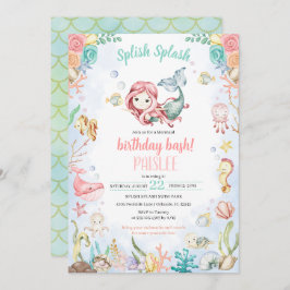 マーメイドスプラッシュザシープールパーティー誕生日 招待状