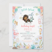 マーメイドスプラッシュザシープールパーティー誕生日 招待状 (正面)