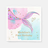 マーメイドスプラッシュプールパーティーガール誕生日 スタンダードカクテルナプキン (正面)