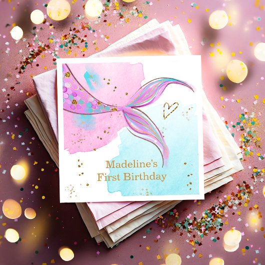 マーメイドスプラッシュプールパーティーガール誕生日 スタンダードカクテルナプキン