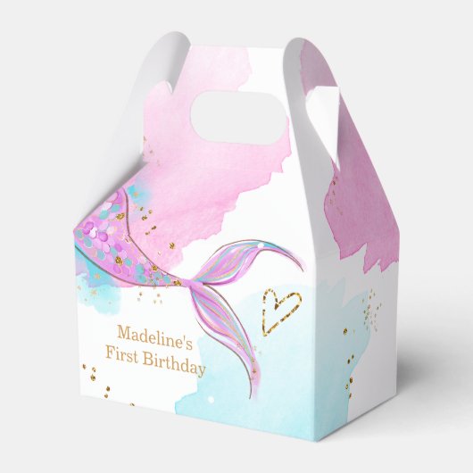 マーメイドスプラッシュプールパーティーガール誕生日 フェイバーボックス (正面サイド)