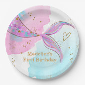 マーメイドスプラッシュプールパーティーガール誕生日 ペーパープレート (正面)