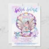 マーメイドスプラッシュプールパーティーガール誕生日 招待状 (正面)