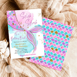 マーメイドスプラッシュプールパーティーガール誕生日 招待状