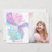 マーメイドスプラッシュプールパーティーガール誕生日Inv 招待状 (正面)