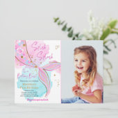 マーメイドスプラッシュプールパーティーガール誕生日Inv 招待状 (スタンド正面)