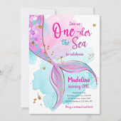 マーメイドスプラッシュプールパーティーガール誕生日Inv 招待状 (正面)
