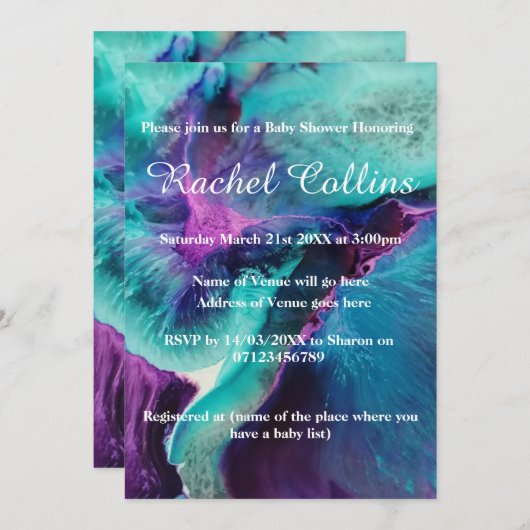 マーメイドスプラッシュ抽象芸術ベビーシャワー招待状 招待状 (正面/裏面)