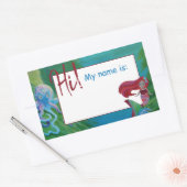 マーメイドタコ、ブルーアクアレッドグリーン名タグ 長方形シール (封筒)