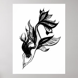 マーメイドタトゥースタイルスティップシェードインクスケッチ ポスター